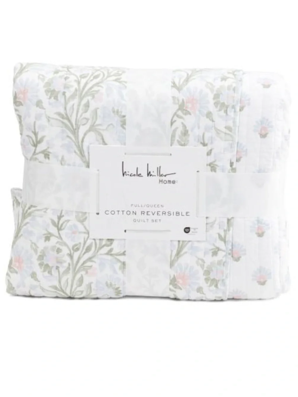 Nicole Miller White Floral Cotton Reversible Quilt Set
